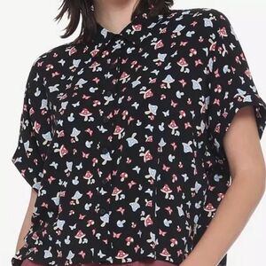 Hot Topic Top Blouse Mushroom Butterfly Rayon L Cottagecore Fairycore Festival